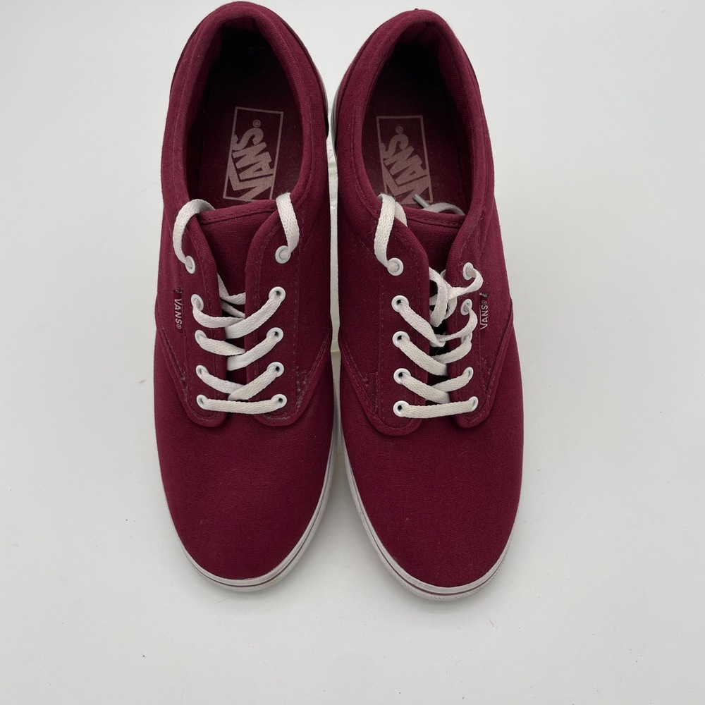 Vans TB4R Burgundy Canvas Low-Top Sneakers White Laces‎ Size Women 10 - Picture 4 of 11